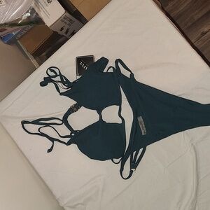 NWT Zaful dark green ribbed bikini large